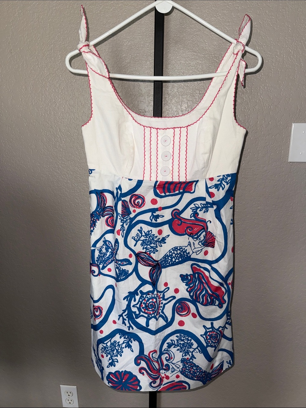Lily Pulitzer White, Blue & Red Tie-Shoulder Summer Dress size 6